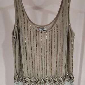 Cache Beige and Gold Sequin Blouse